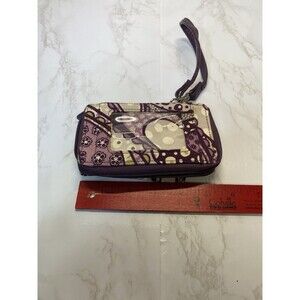 Thirty One Wristlet Wallet ID Card Slots Purple Gray Paisley Floral Pattern EUC